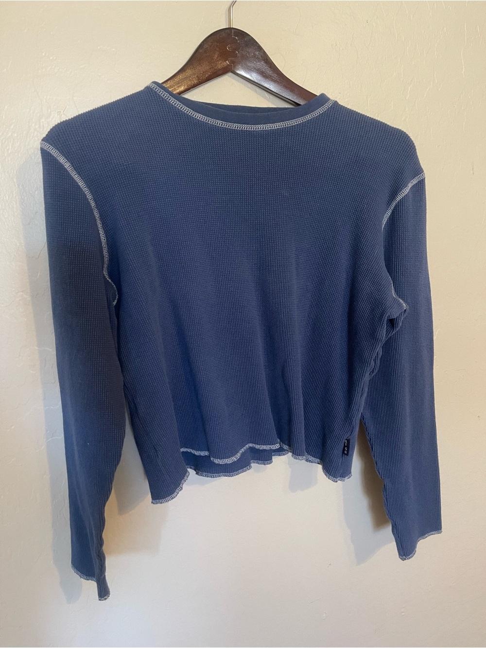 Route 66 Navy Waffle-Knit Long Sleeve Top